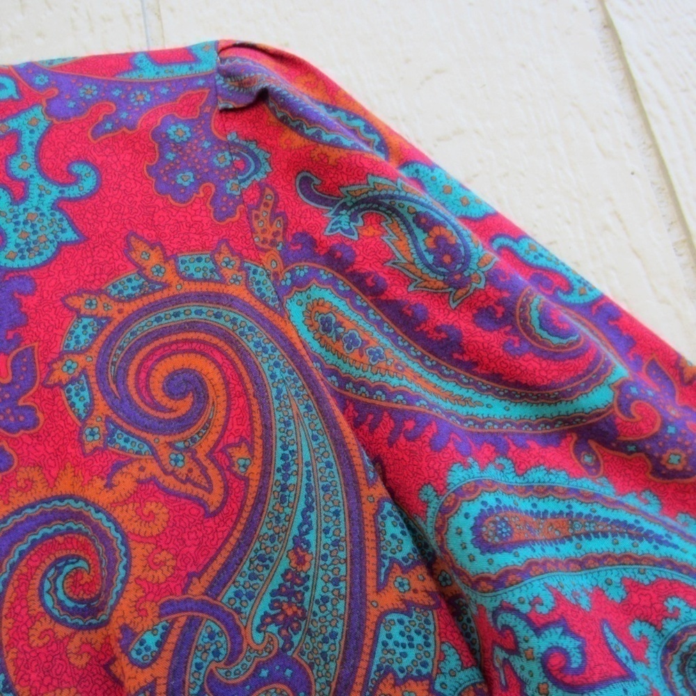 Vintage‎ Dress Womens Size 16 Red/Blue Paisley Zip Back Boho fairy beachy casual - Picture 3 of 14